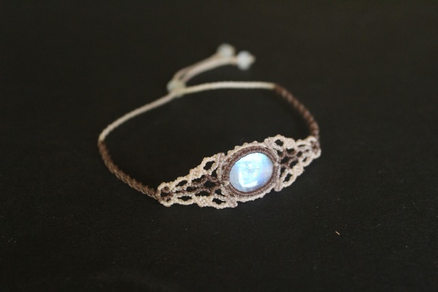 Rainbow moonstone micro macrame bracelet