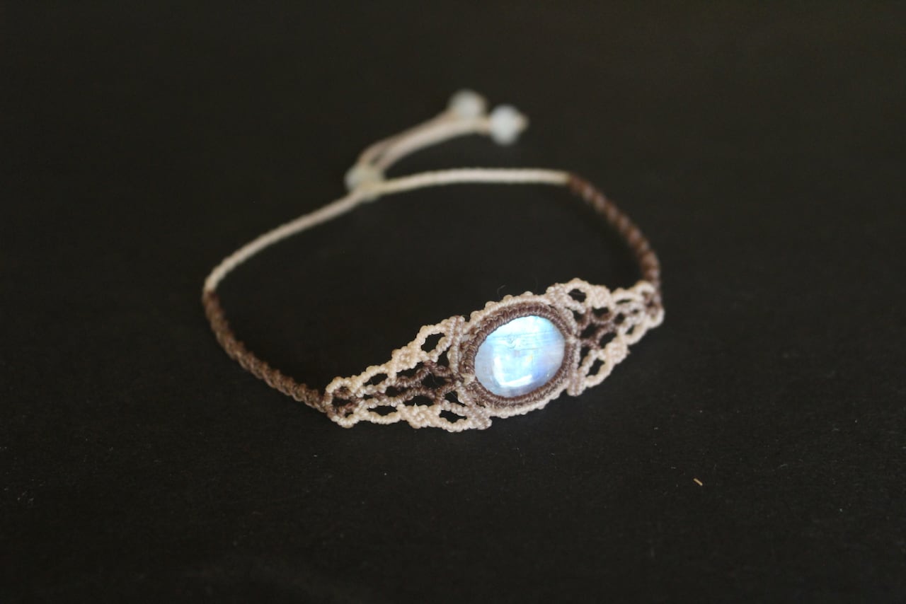 Rainbow moonstone micro macrame bracelet