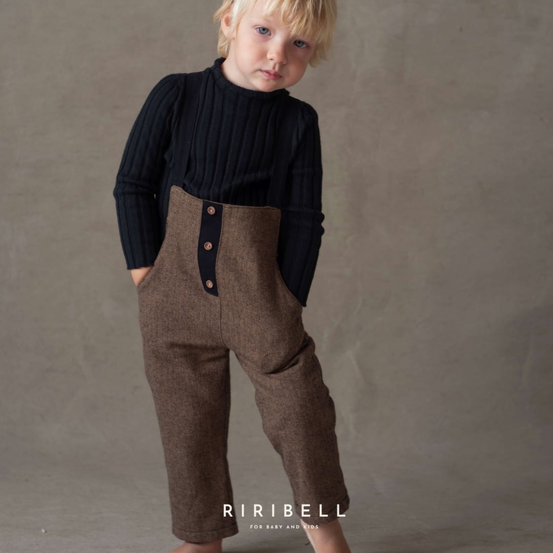 【Popelin】Mod.10.1 Brown micro-herringbone contrasting dungarees