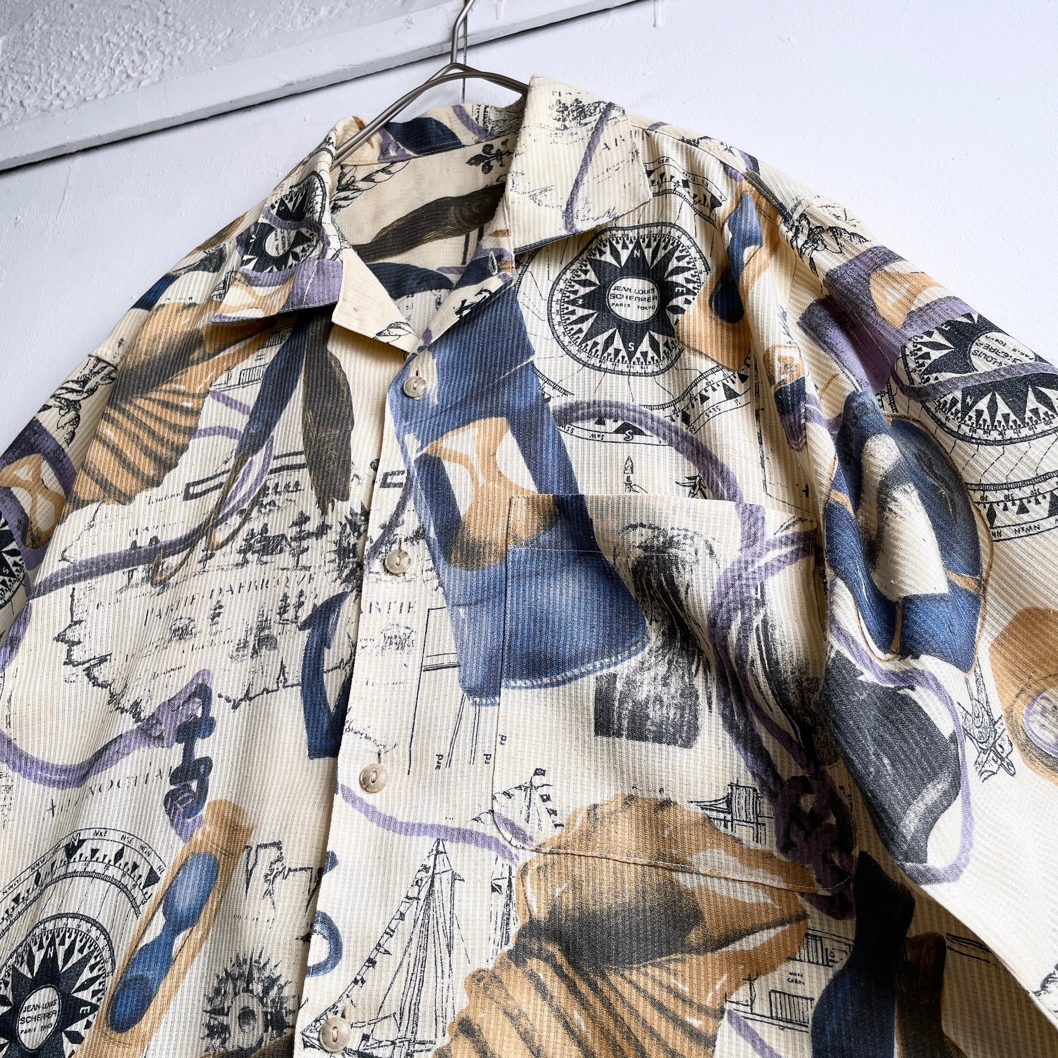 1990s Tropical Summer graphic printed vintage SS open collar shirt