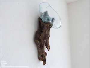 硝子フラワーベースwall/04 花瓶  プリミティブガラスベース 壁掛け 花器 一輪挿し 吹きガラス 手づくり 無垢材 自然な様