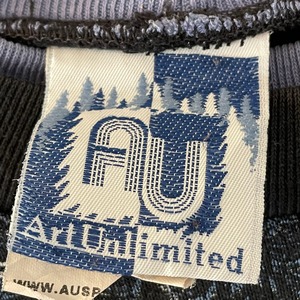 【Art Unlimited】 USA製 スウェット トレーナー 総柄 両面 プリント ポケット付き レディースL アメリカ古着