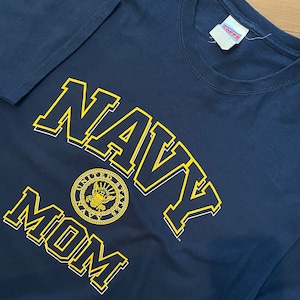 【SOFFE】NAVY MOM Tシャツ プリント USARMY アーチロゴ L  ネイビー us古着