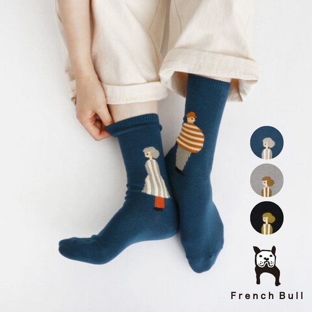 フレンチブル French Bull 靴下 カップルソックス ソックス レディース 通年 ブランド 日本製 国産 おしゃれ かわいい 柄 綿 ナイロン プレゼント ギフト ブルー グレー ブラック 23-25cm 11-24251 Fr069