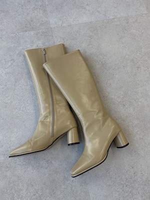 square toe gloss heel long boots