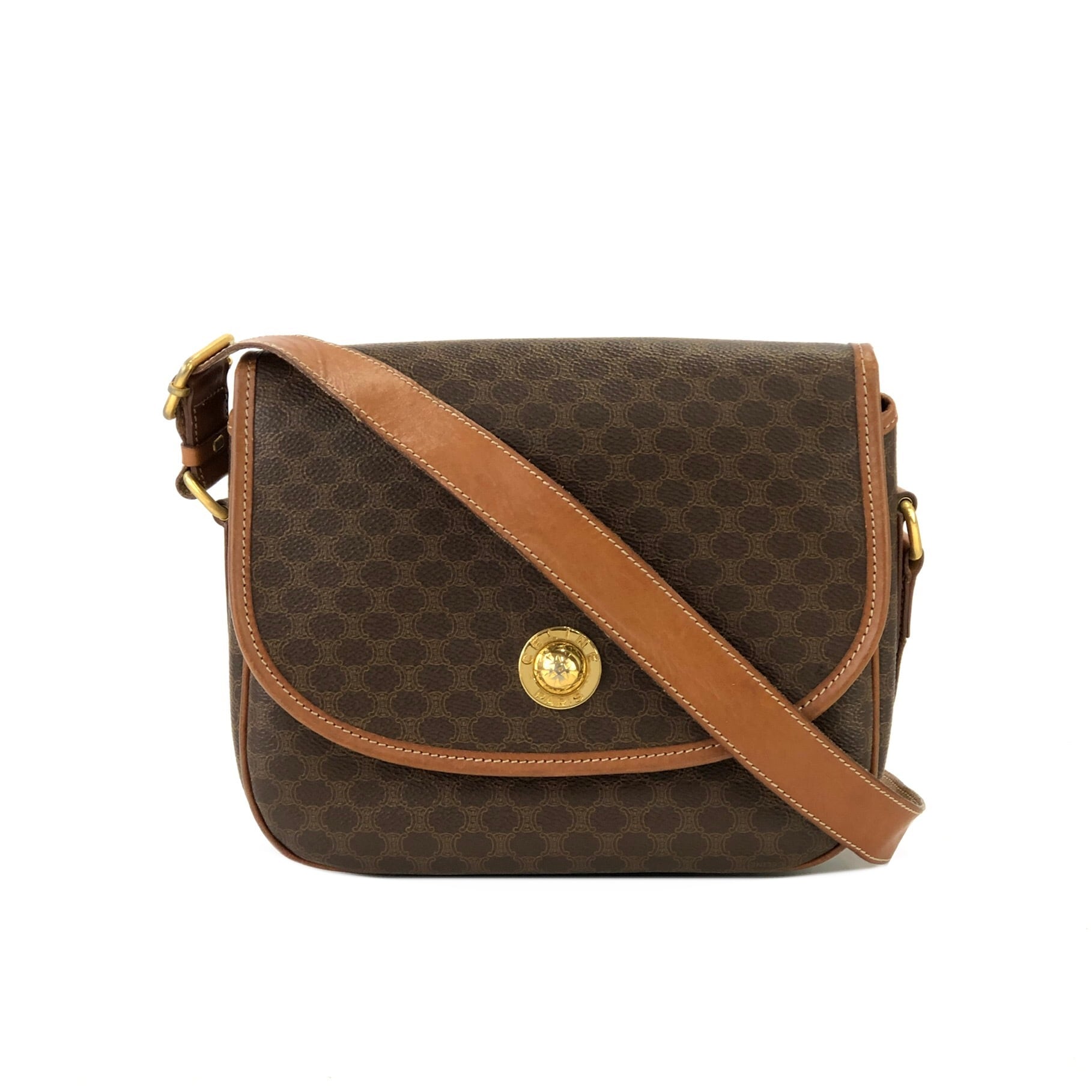 ◇N2086 CELINE セリーヌ マカダム スターボール PVC × レザー 