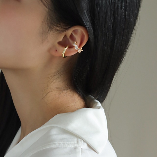 silver925 baguette zircon ear cuff