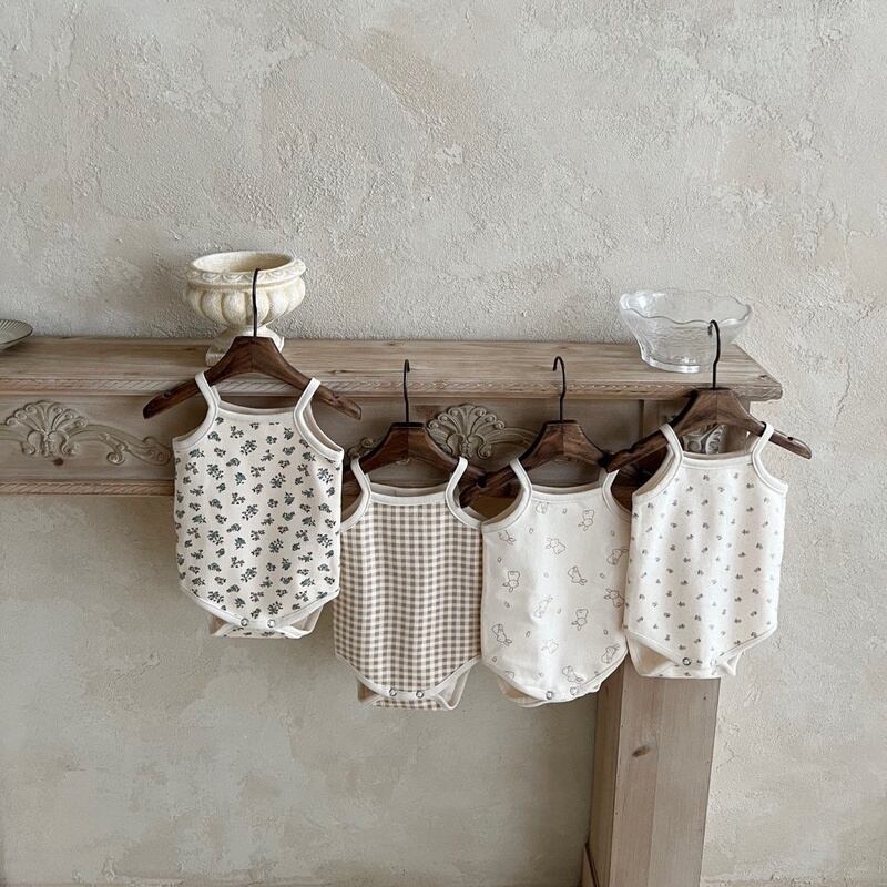 【BABY&KID】夏新作 チェック柄花柄ロンパース