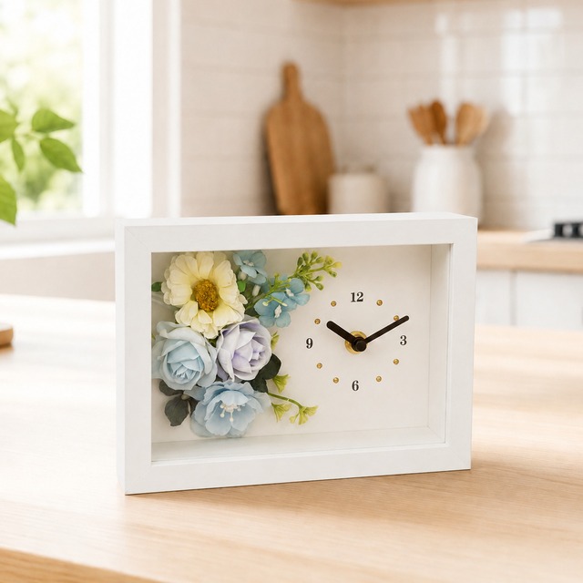 ◆花時計 【BOX FLOWER 花ごよみ 】（ブルー） 置時計  ハンドメイド