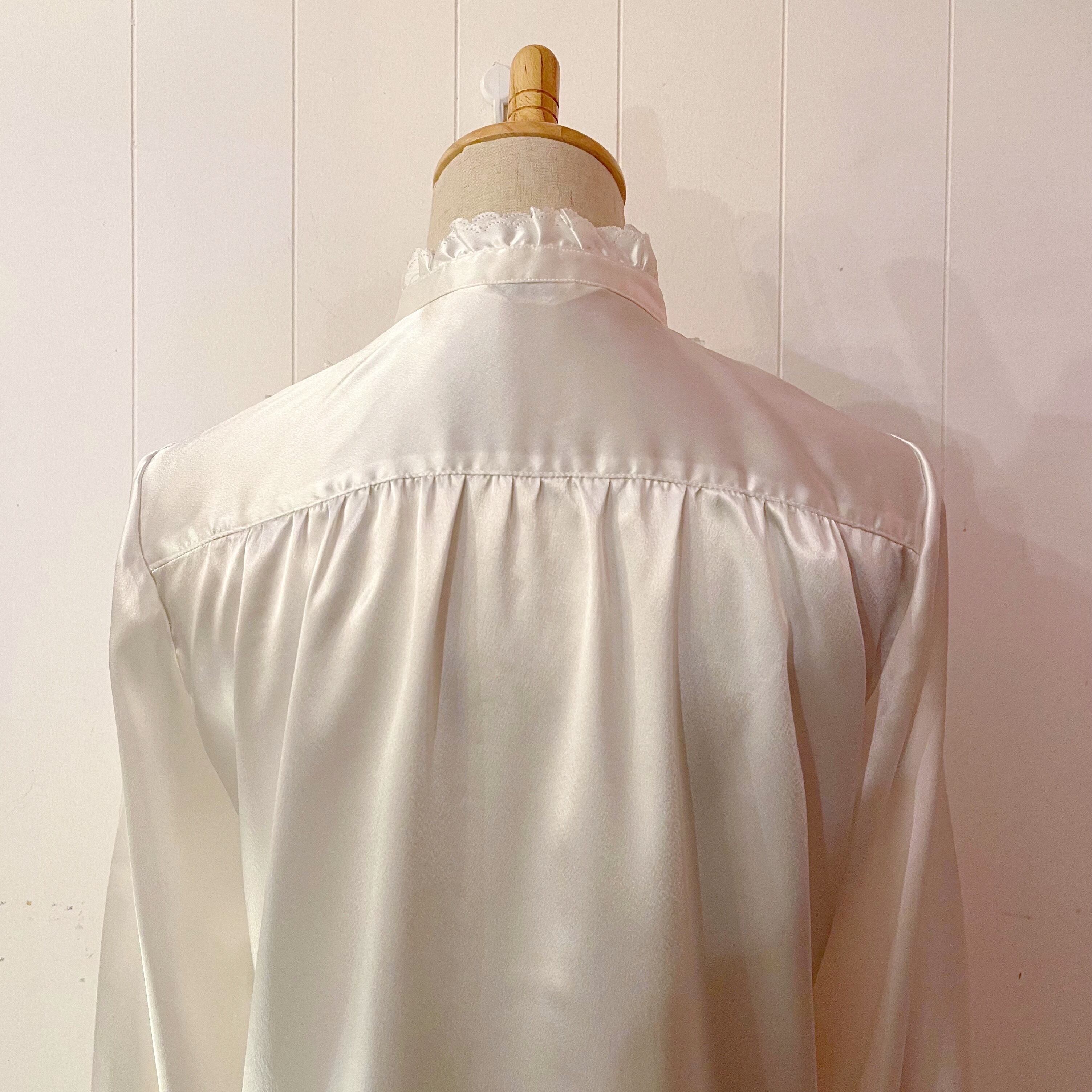 white frill stand collar blouse