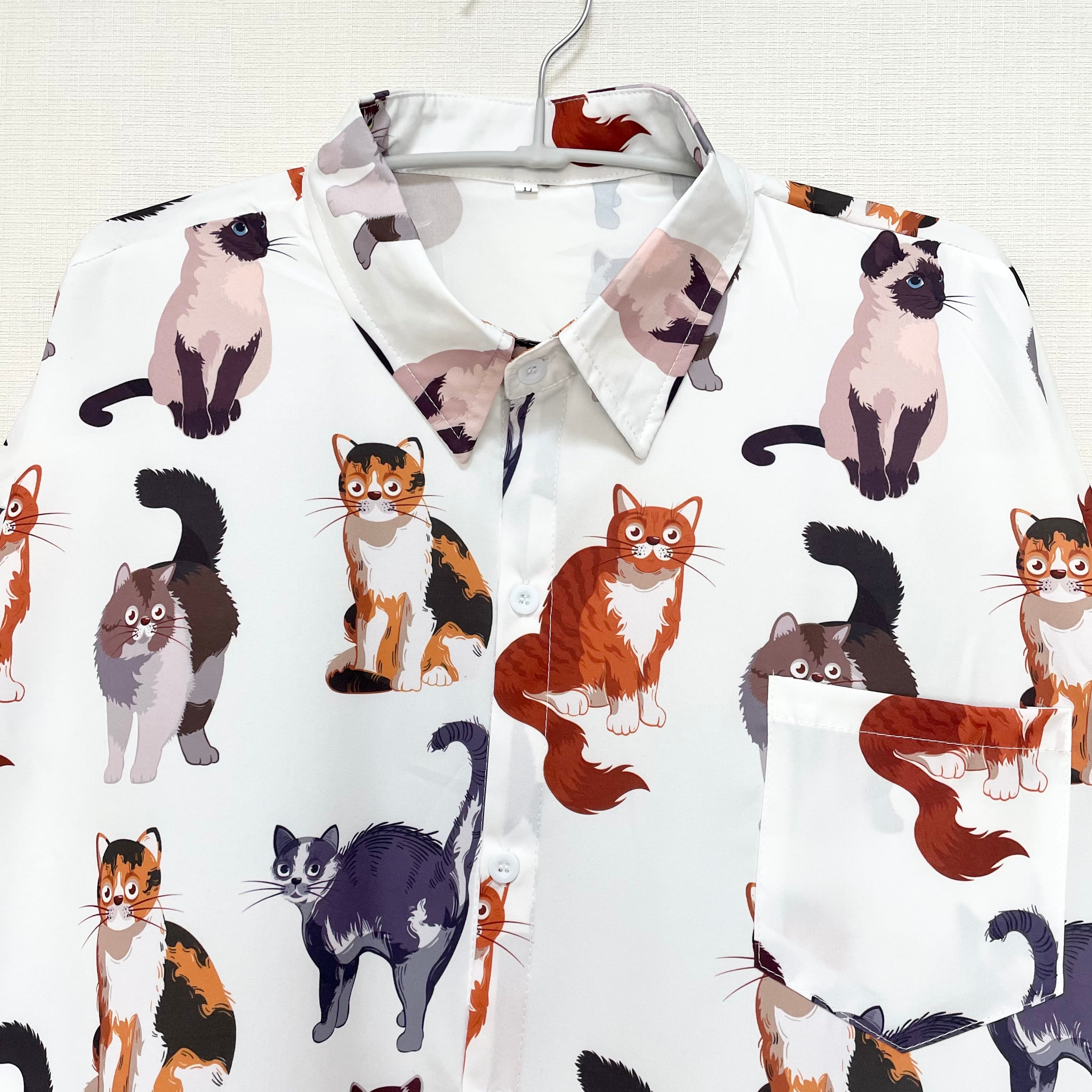 猫 ラーメン アロハシャツ 半袖シャツ ネコ