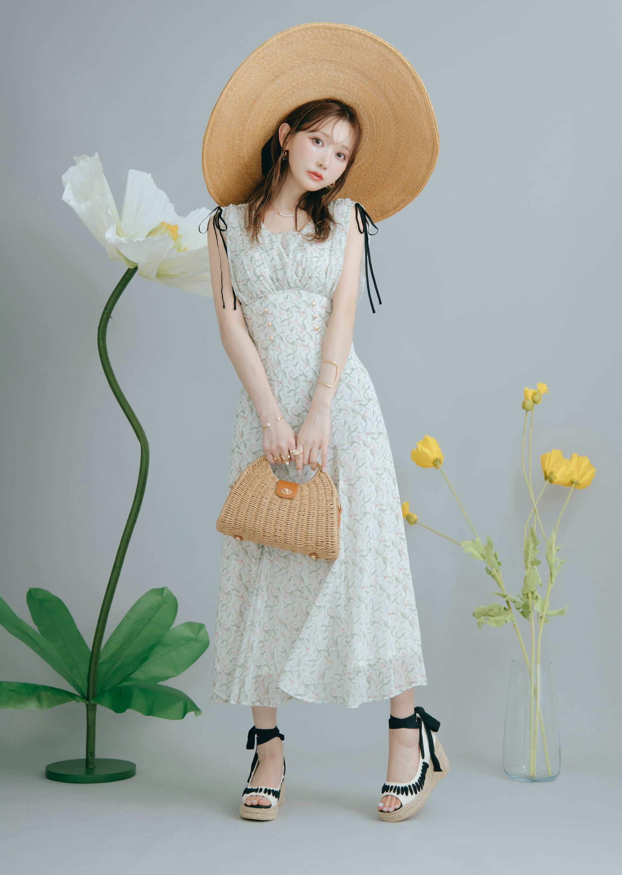 DRAPE RIBBON I LINE DRESS AmeriVINTAGE】 DRAPE RIBBON I LINE DRESS