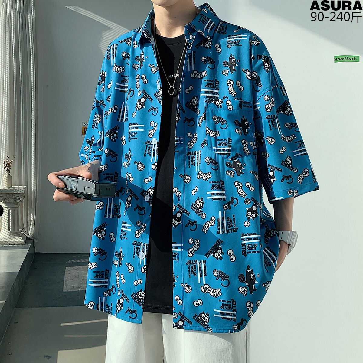 シャツ ルーズサマードレス スタイル ストリート 大きめサイズ 夏物 ASURAプラスサイズメンズ93290783571