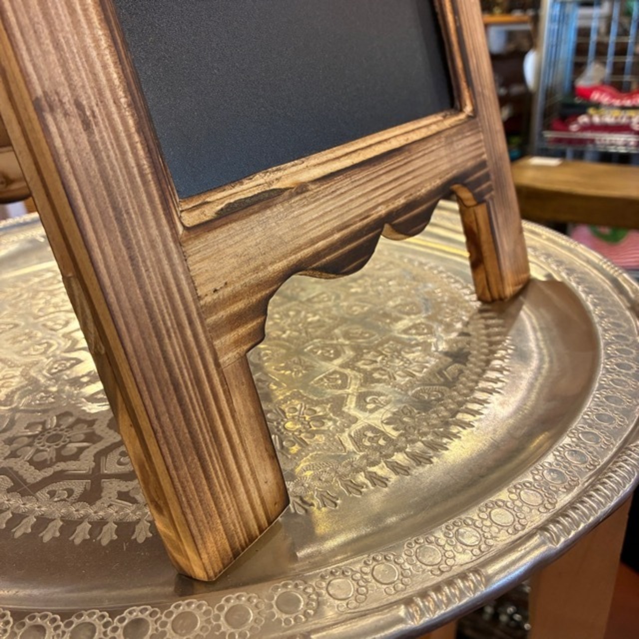 Wooden Chalkboard S / ウッデンチョークボード Sサイズ 看板 立てかけ スタンド 黒板 両面 折り畳み可 ウェルカムボード 店舗ディスプレイ 案内板 木製 アンティーク調 かわいい ナチュラル ウッド