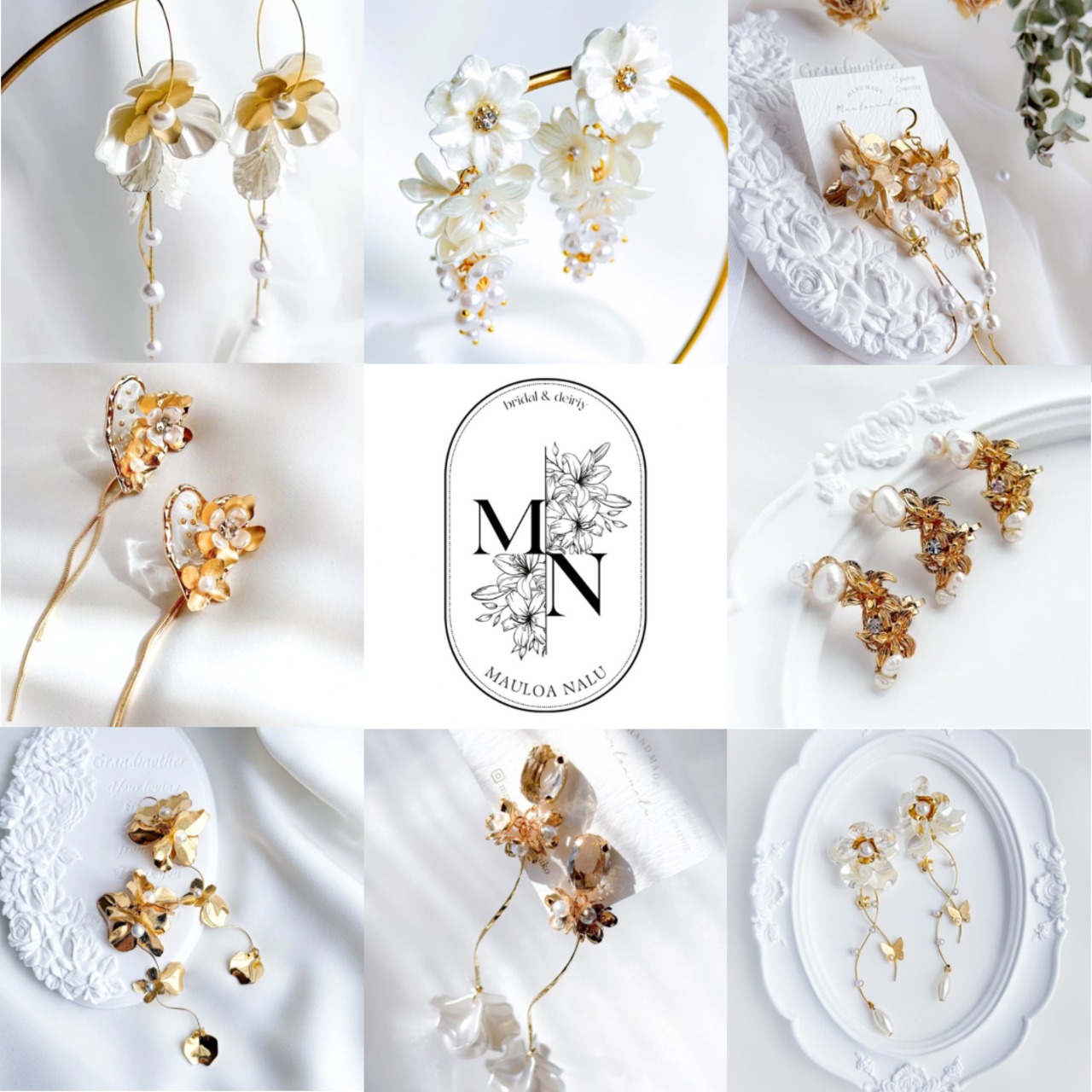 パール ホワイトフラワー ブーケ ピアス/イヤリング】 | Mauloa Nalu