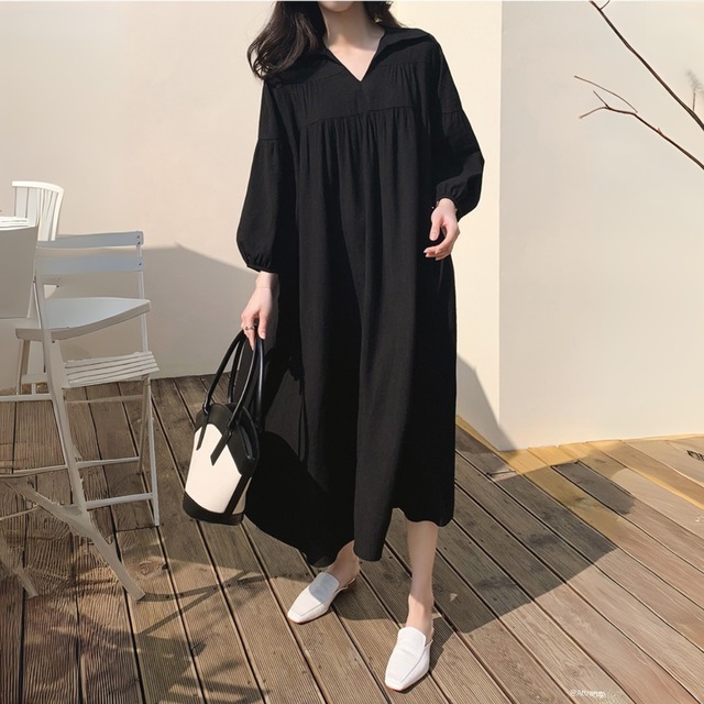 バルーンスリーブロングワンピース　00847