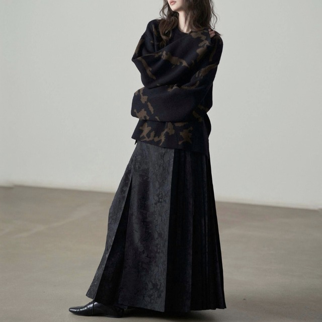 Jacquard pleated wrap skirt C1485