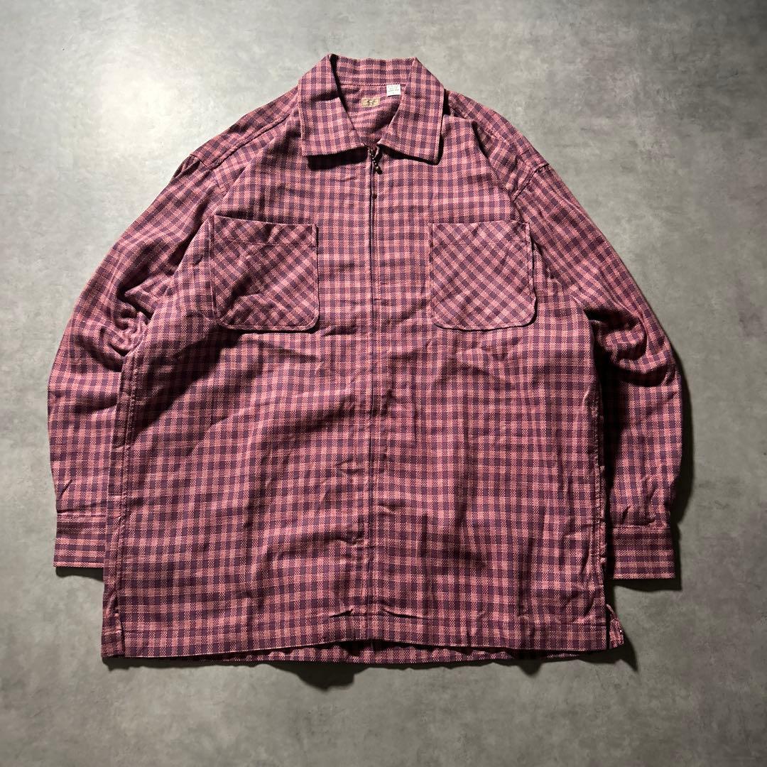 ヴィンテージ チェック ジップアップ ボールチェーン シャツ ジャケット