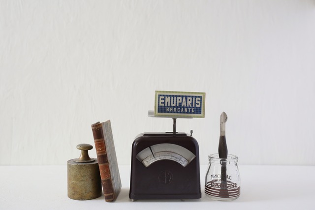 フランス アンティーク ヴィンテージ レタースケール 『EM』ベークライト ブラウン N-06556