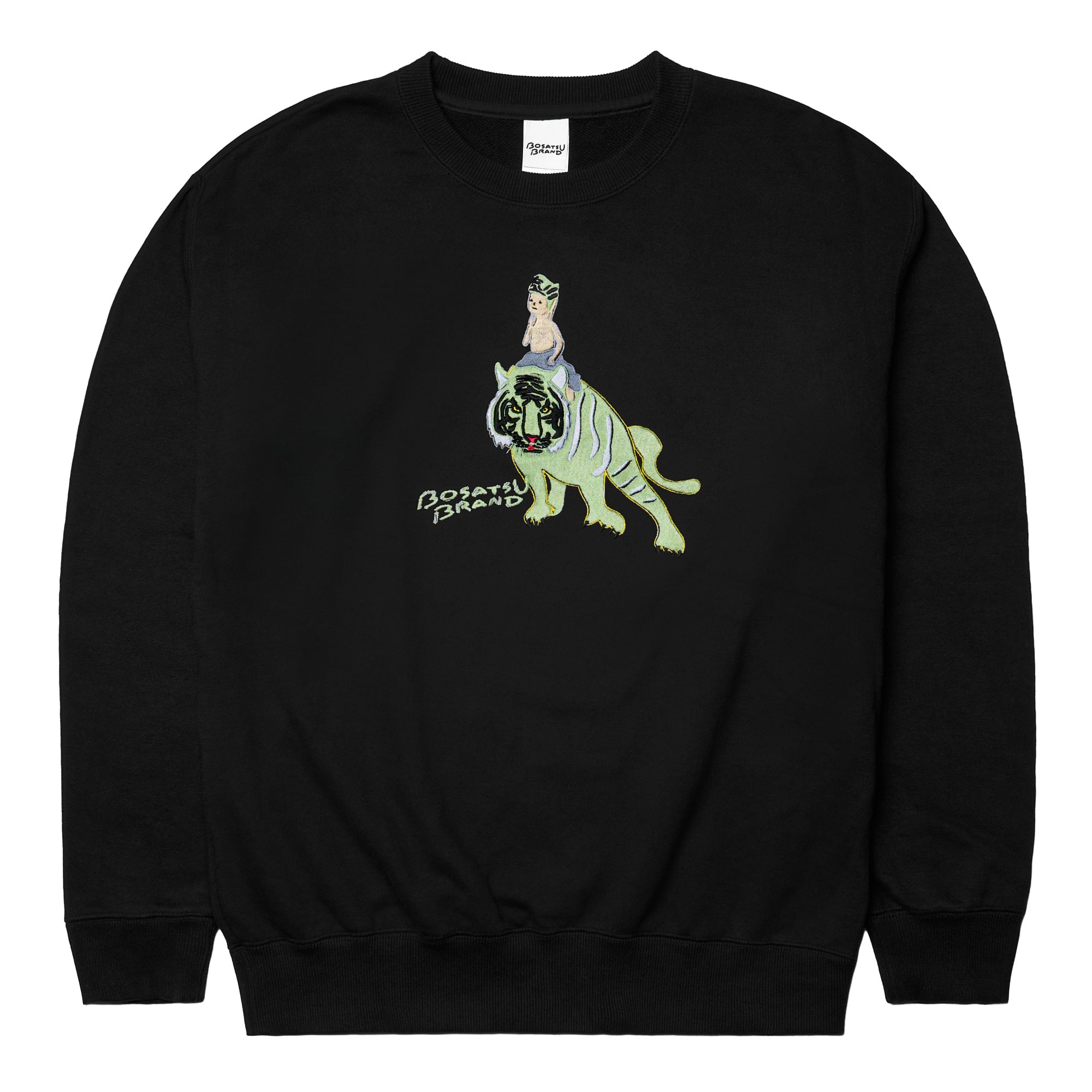 虎乗り弥勒菩薩 仏像 トレーナー (刺繍) ブラックxミント 10.0oz