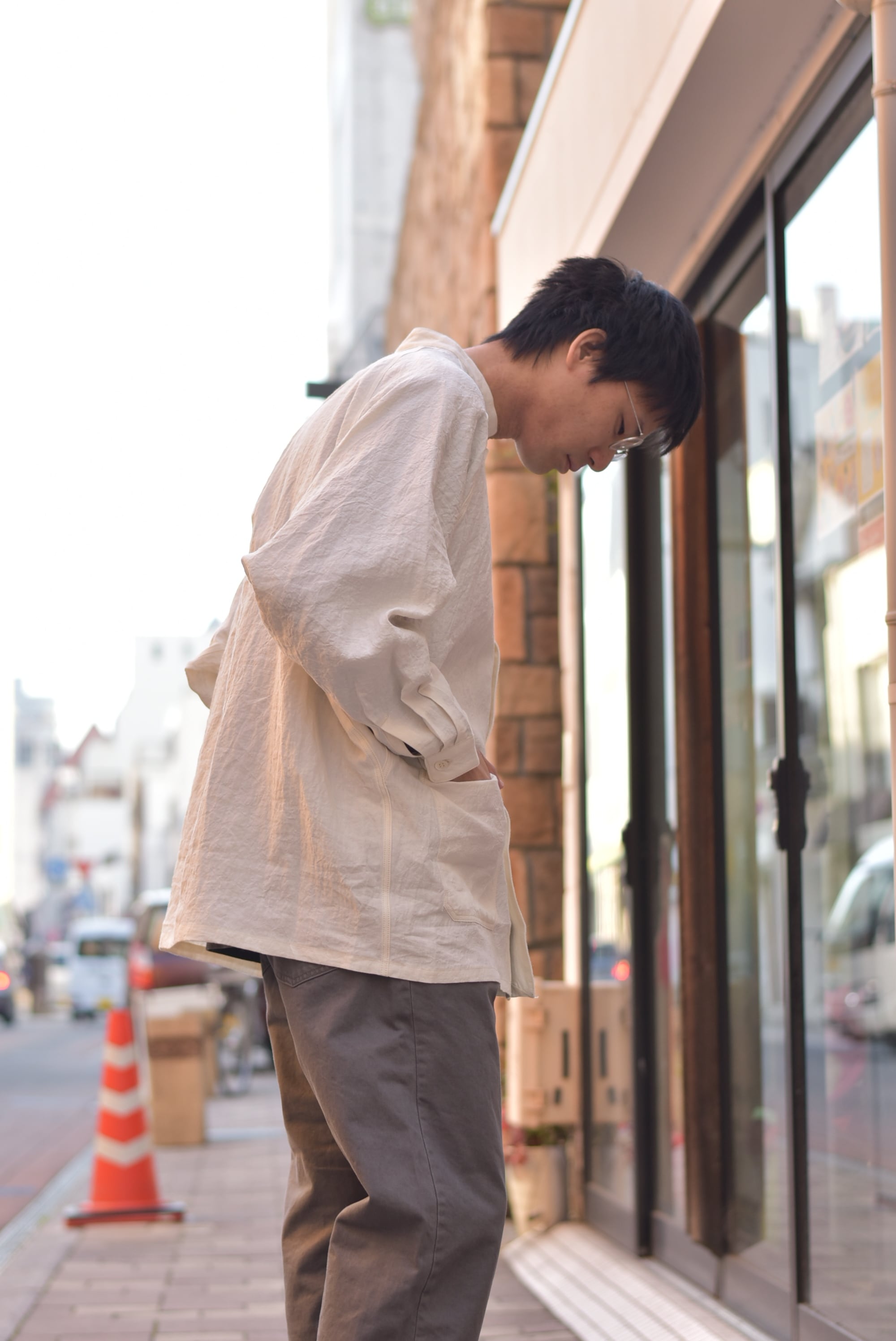HAVERSACK】高密度リネンポプリン スタンドカラーシャツアウター