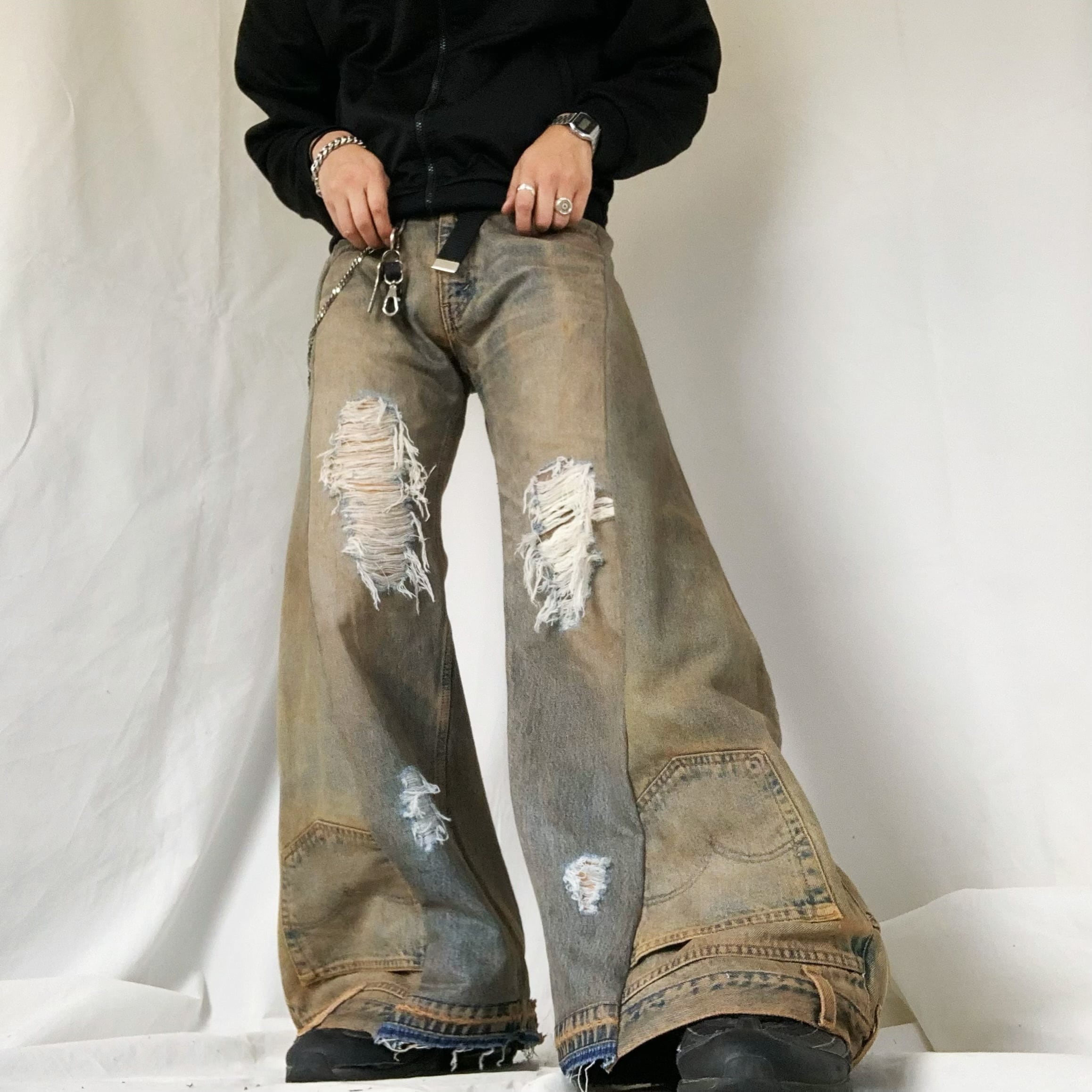 No.332【dirty color/wide】再構築 リメイク デニム フレア No.332【dirty color/wide】再構築 リメイク デニム フレア