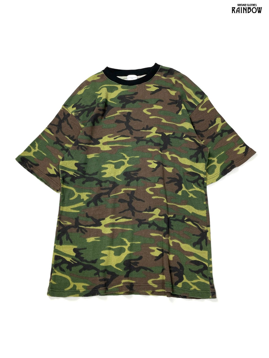 古着 迷彩柄 カナダ製 総柄 コットン100％ 半袖 サーマル Tシャツ 緑
