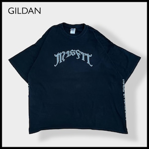 【GILDAN】3XL ビッグシルエット ロゴ バックプリントTシャツ misfit custom motorcycles バイク スカル アーチロゴ 袖プリント US古着