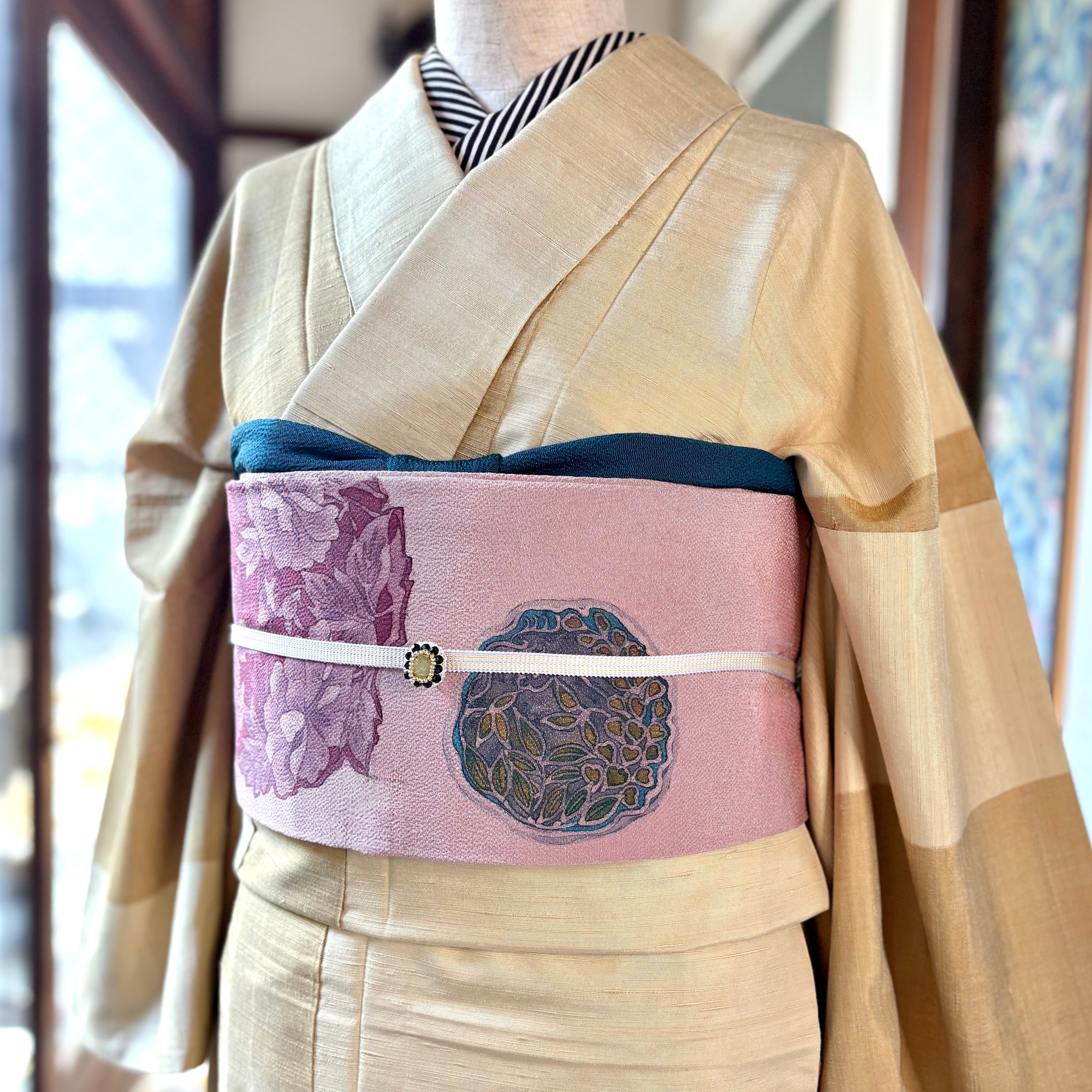 みこ　紬小紋＊袷着物　格子絣　ベージュ　9TY13 楽天市場】小紋 格子の通販