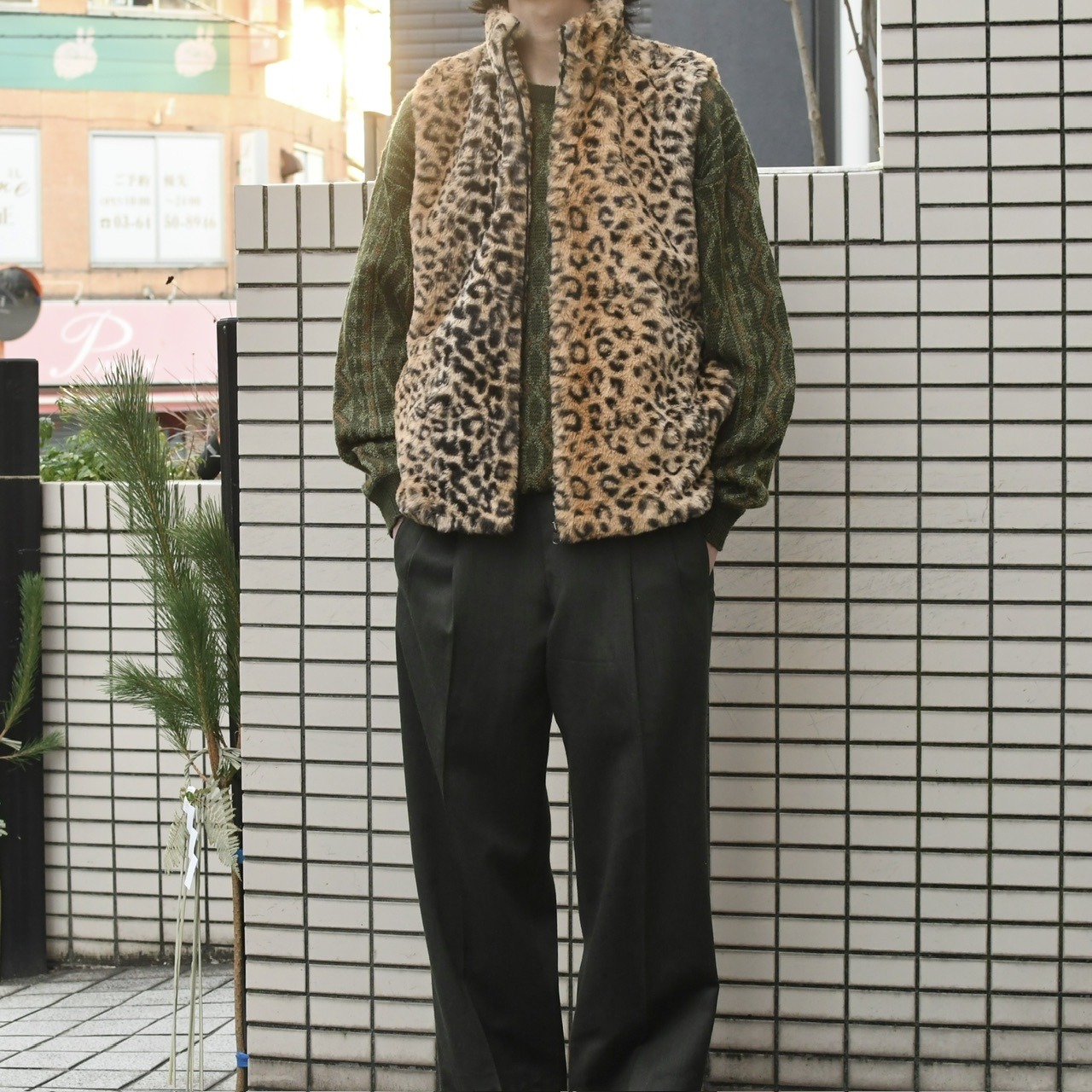 leopard pattern fake fur vest