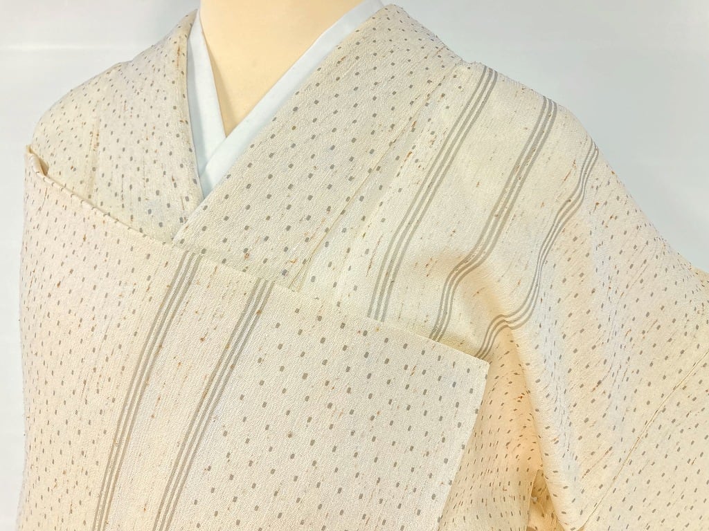 夏】川村久太郎 ぜんまい紗紬 夏着物 正絹 洒落訪問着 白 アイボリー