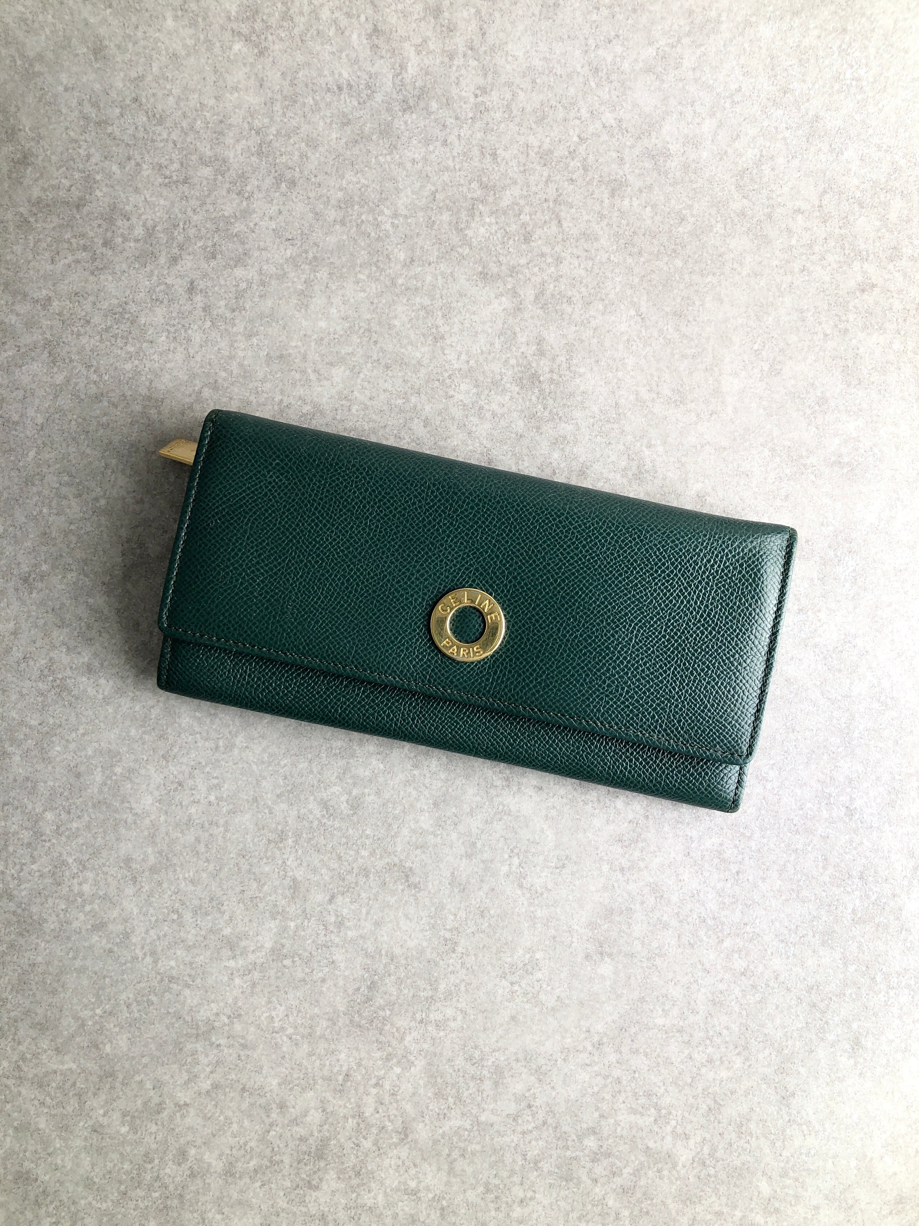 CELINE セリーヌ 財布 グリーン ロゴ サークル レザー 長財布 CELINE セリーヌ 財布 グリーン ロゴ サークル レザー 長財布