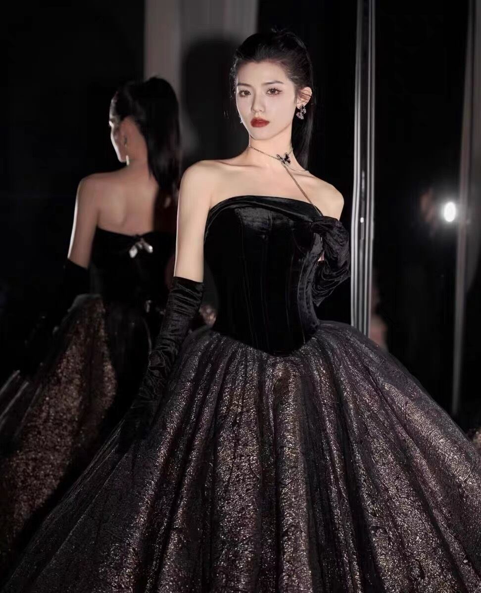 高級ベルベット レース ロングドレス ウェディング 結婚式 花嫁 前撮り