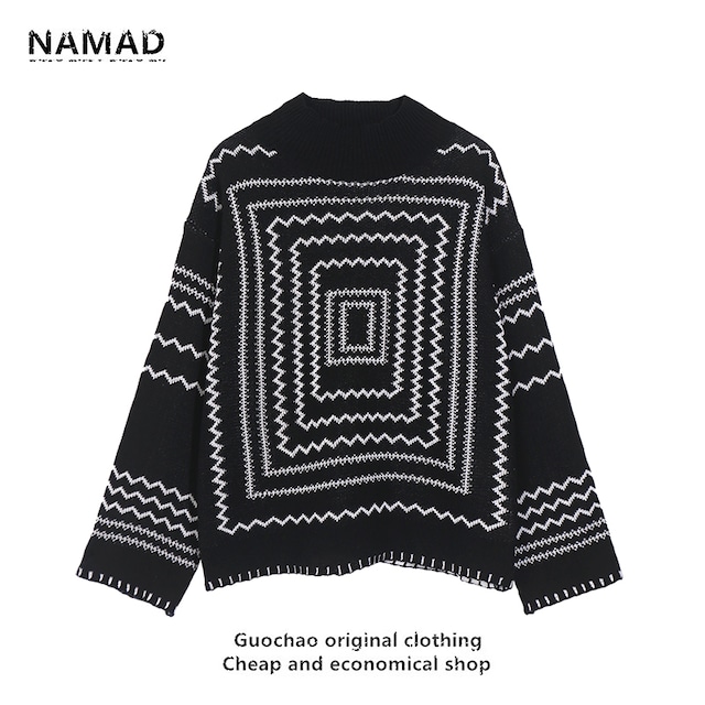 【NAMADシリーズ】★セーター★ 2color ニットトップス 男女兼用 メンズ レトロ 個性的 アプリコット ブラック