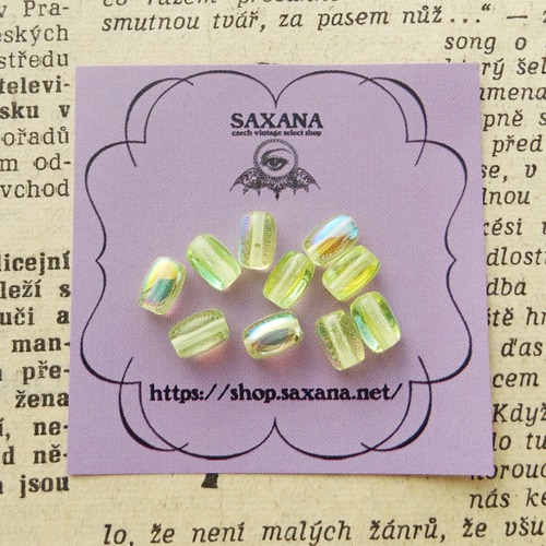 チェコ ウランガラスビーズ オーロライエロー ライス 4mm×6mm 10個