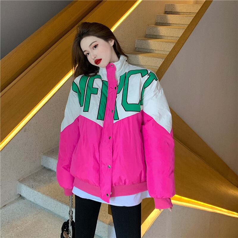 ジャケット レディースウィンターカラールーズコート コットン 冬物 ブラックストロベリース16846904015