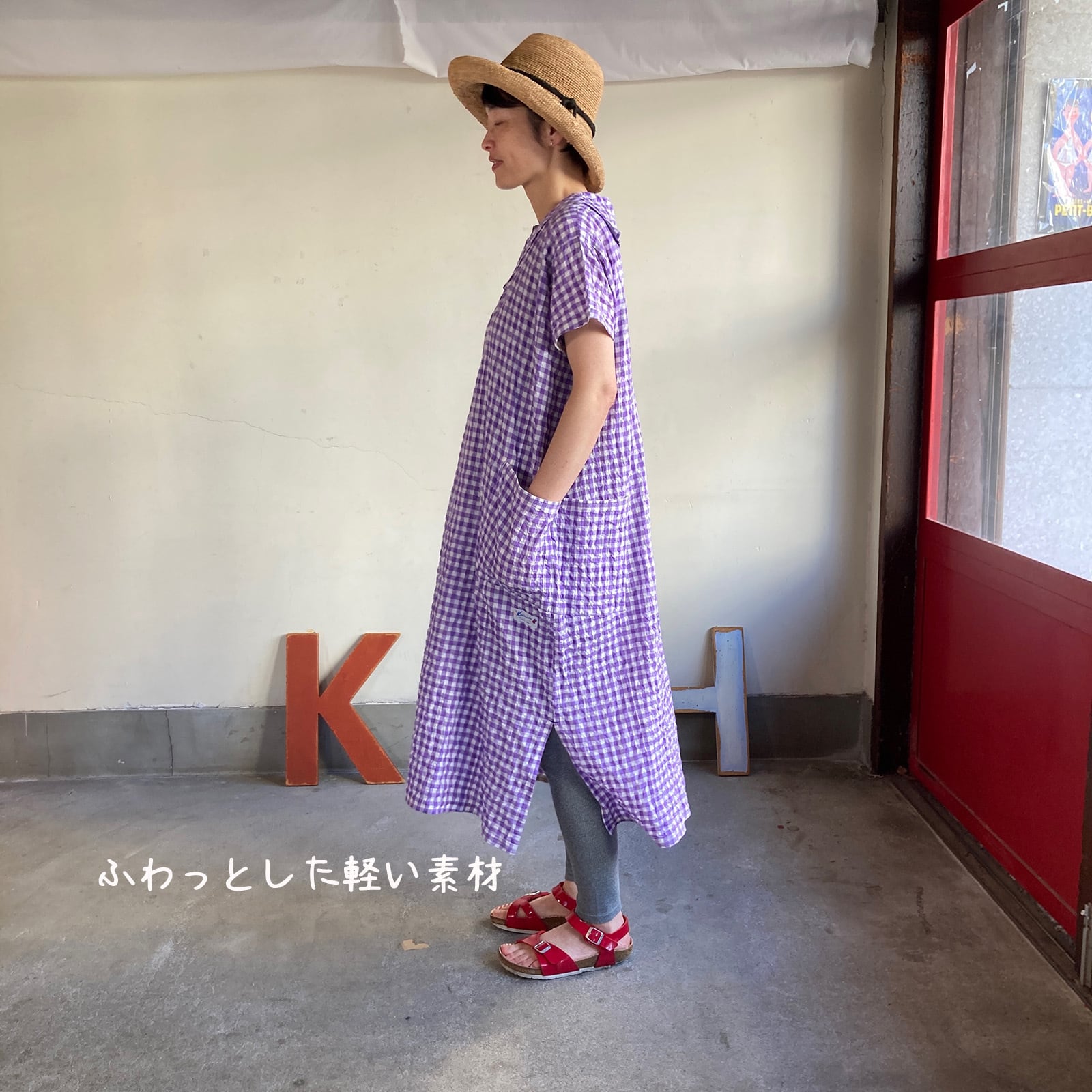 【試着のみ】ピンクハウス 赤×白ギンガムチェック 切り替えワンピース/2020年 Wide脇切り替えワンピース ゆらぎギンガムチェック 62OP10 サイズ F