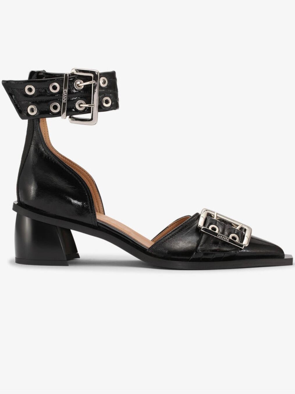 ganni ミュール 41 ブランド古着 25SS】GANNI ガニー / BLACK FEMININE BUCKLE OPEN CUT PUMPS
