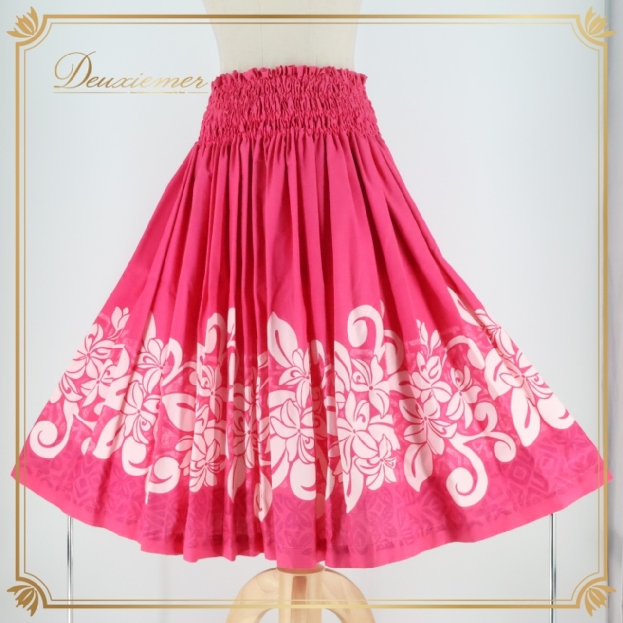 フラダンス 衣装 パウスカート アロハエミカ ピンク系 Aloha Emika 日本製 シングル プルメリア柄 かわいい 華やか 鮮やか 明るい ラブリー 白 ハワイアン アロハ ハワイアンプリント フラ ダンス レッスン 練習 ホワイト系 おしゃれ