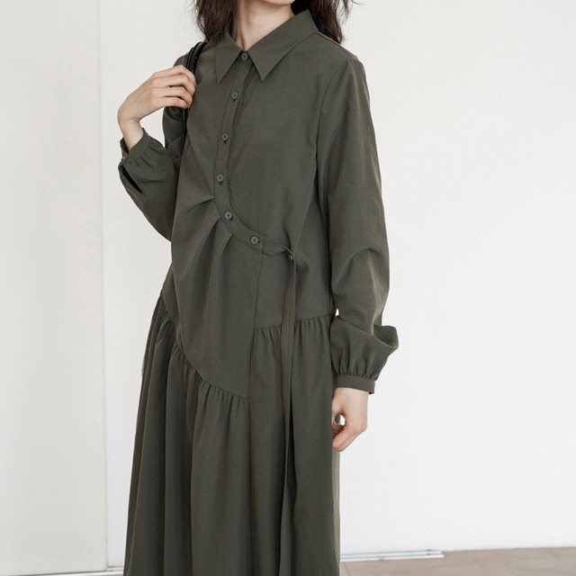 button curve shirt one-piece　J00208
