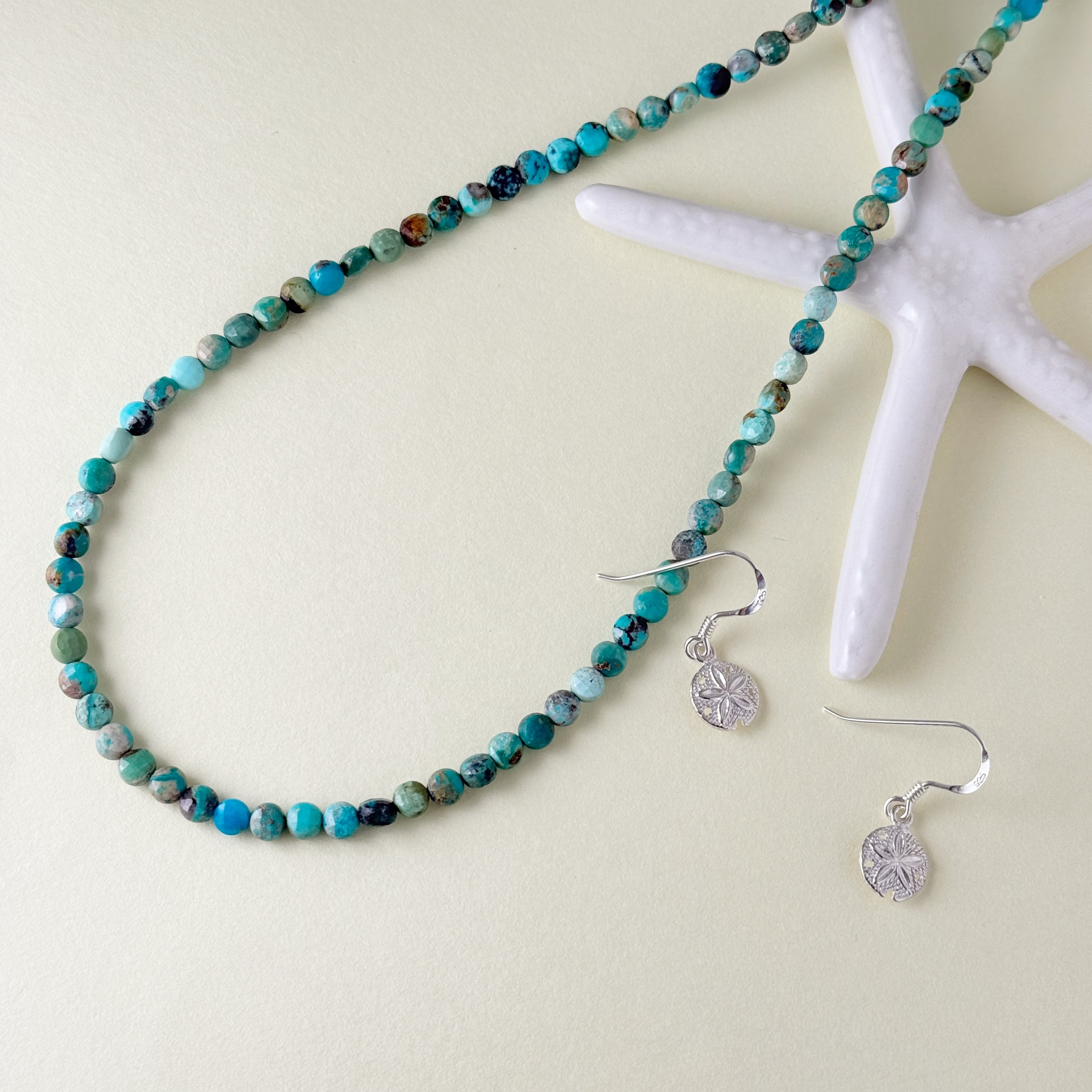 Lagoon Original グリーン ターコイズ 4mm コインカット ネックレス