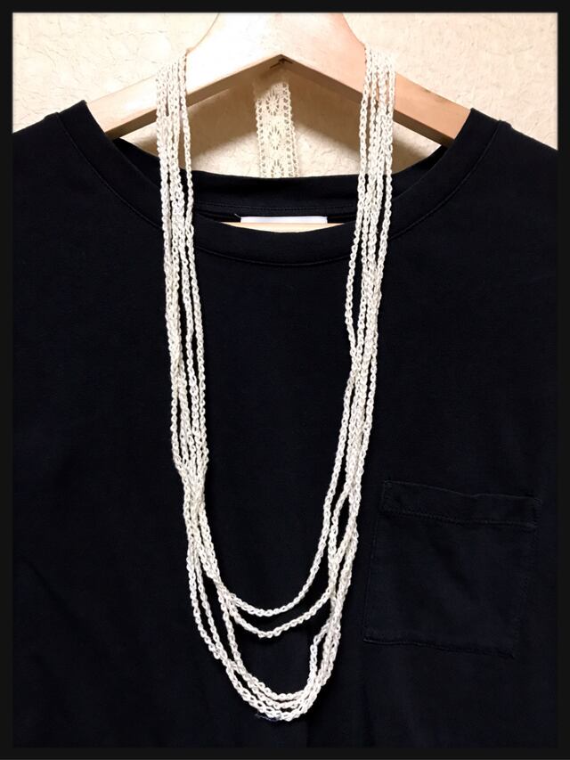 送料無料】5連 手編み チェーン ロング ネックレス ターコイズ オフ