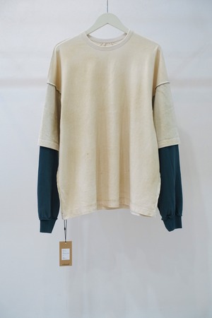 10WASH REVERSIBLE L/S TEE -NATURAL×GREEN- / refomed