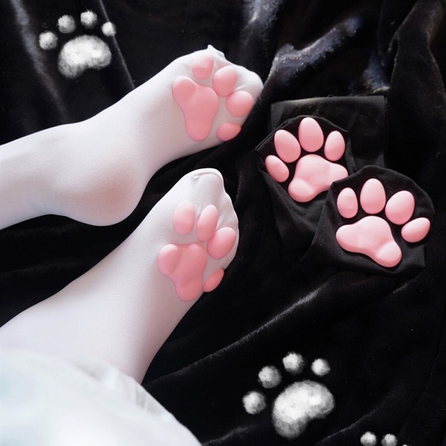 かわいい 3D 猫の足 子猫 肉球 コスプレ小物 3色 ピンク 靴下 ストッキング46634907