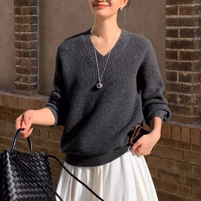 v-neck rib knit pullover 13941