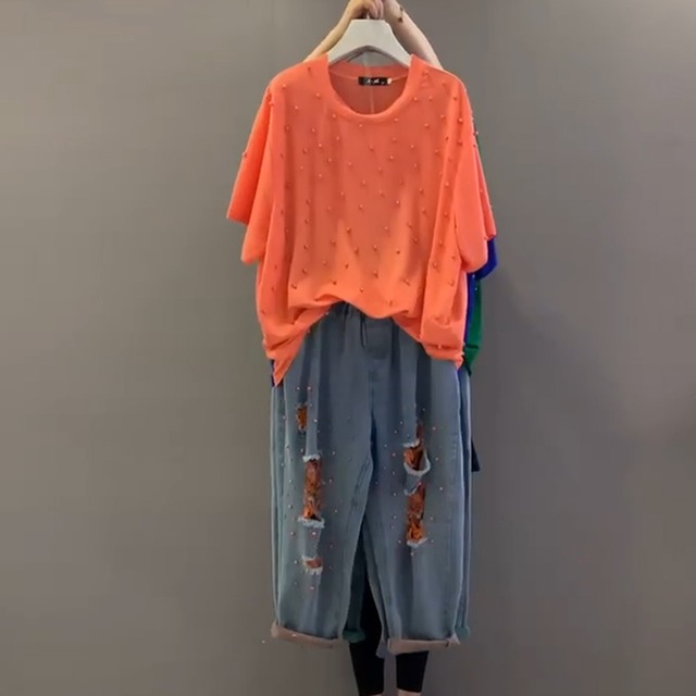 サマーTシャツ ジーンズ 大きめサイズ 夏物 ミックスインファッション77982789493