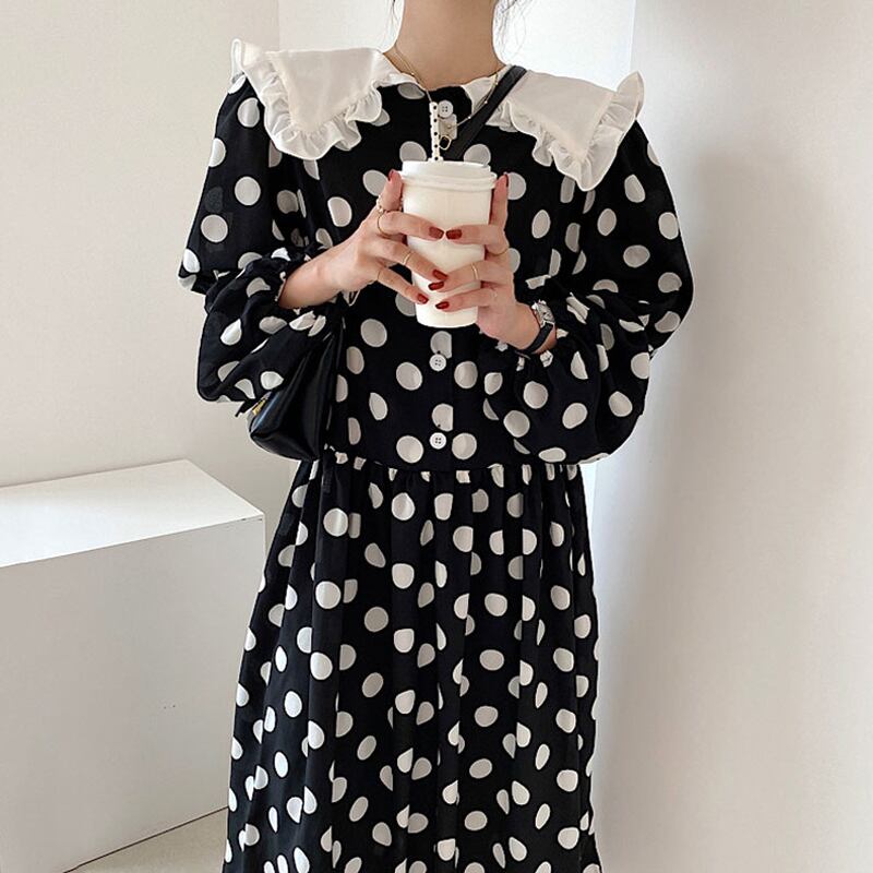 Big Collarレトロドットワンピース Dc0056 Daisy In The Closet