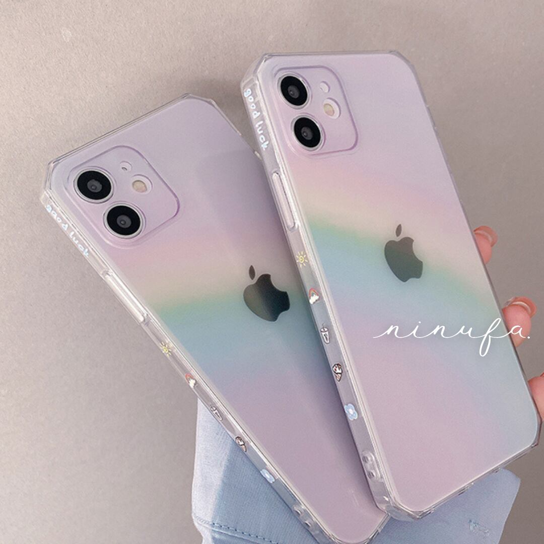 【iPhone15対応】美しいグラデーション❤︎レインボー フェアリー かわいい クリアケース 透明 虹 iphone14 スマホケース ND-14638