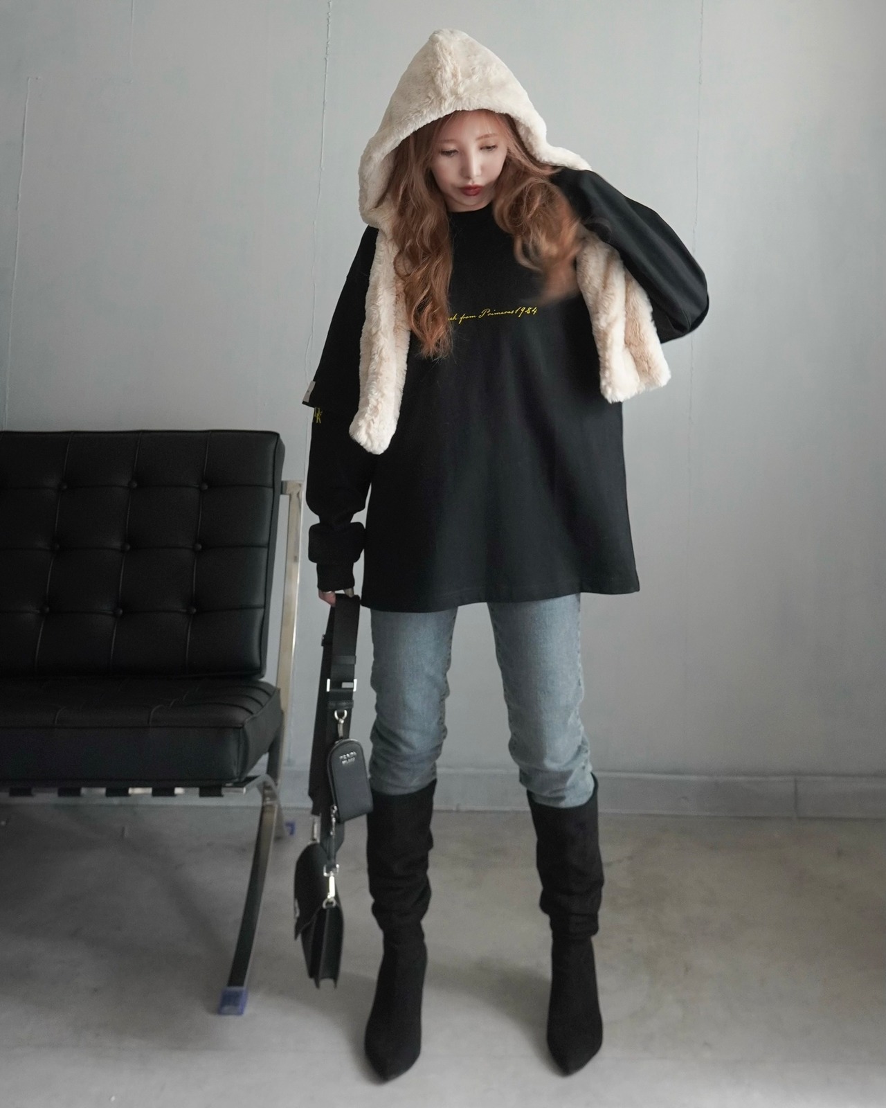 【HIDE AND SEEK 24-25NEW/REVAIVAL】Patch layered designロンTスウェット／ブラック