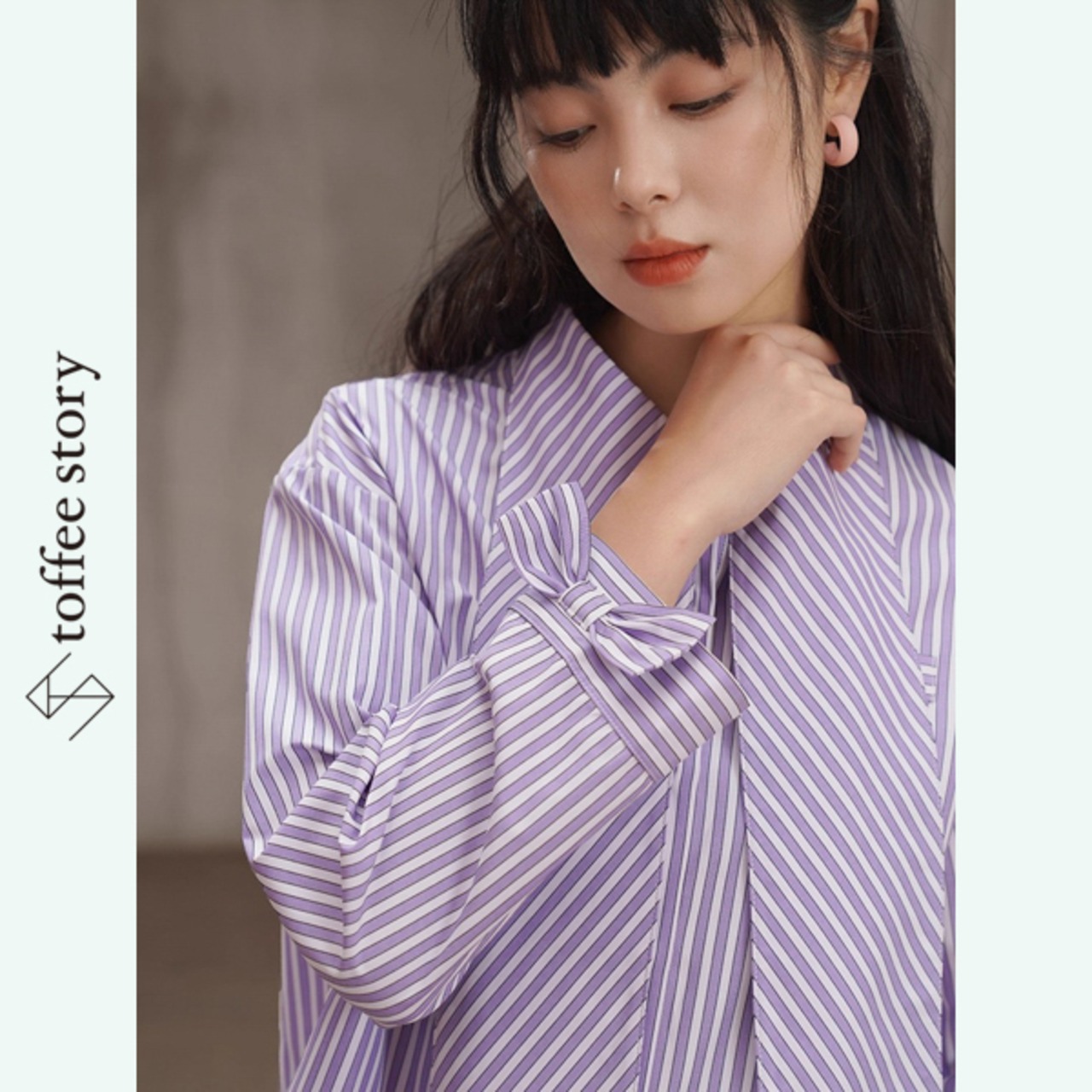 【2color】ノスタルジアの風を帯びたストライプリボンシャツ《C0270》